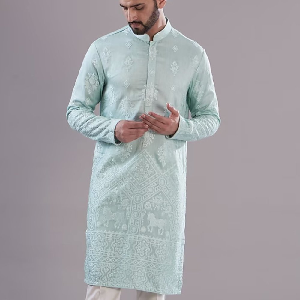 Kasbah Clothing Powder Blue Silk Embroidered Kurta